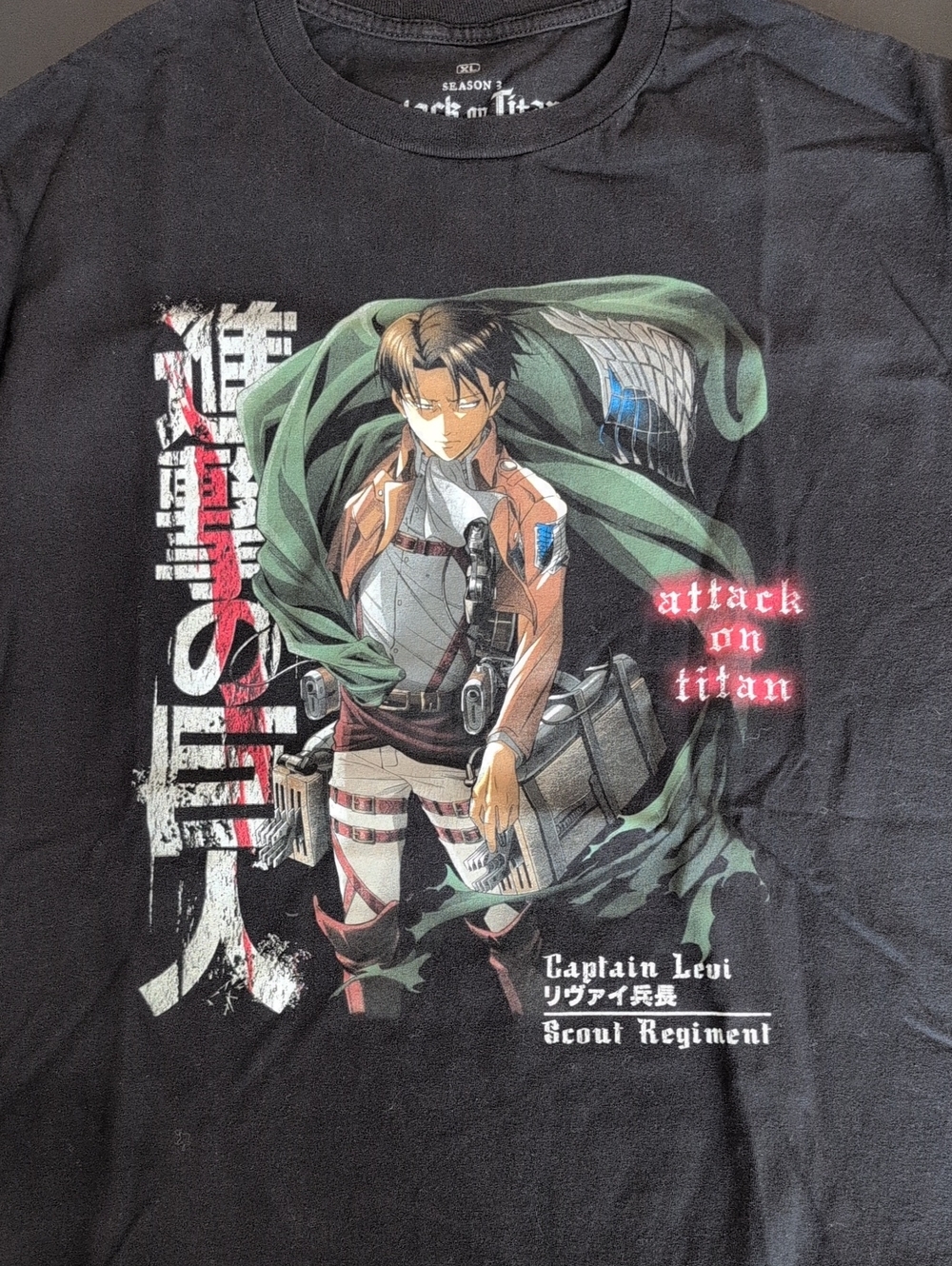 Ripple Junction Black Attack on Titan Captain Levi Graphic Tee